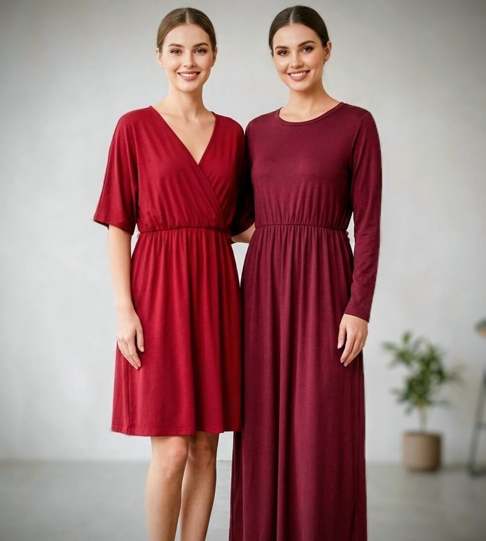 Lot 2 Womens Plus Size 3XL Red Dresses Ekouaer Wrap Knee Length & Maxi Stretch